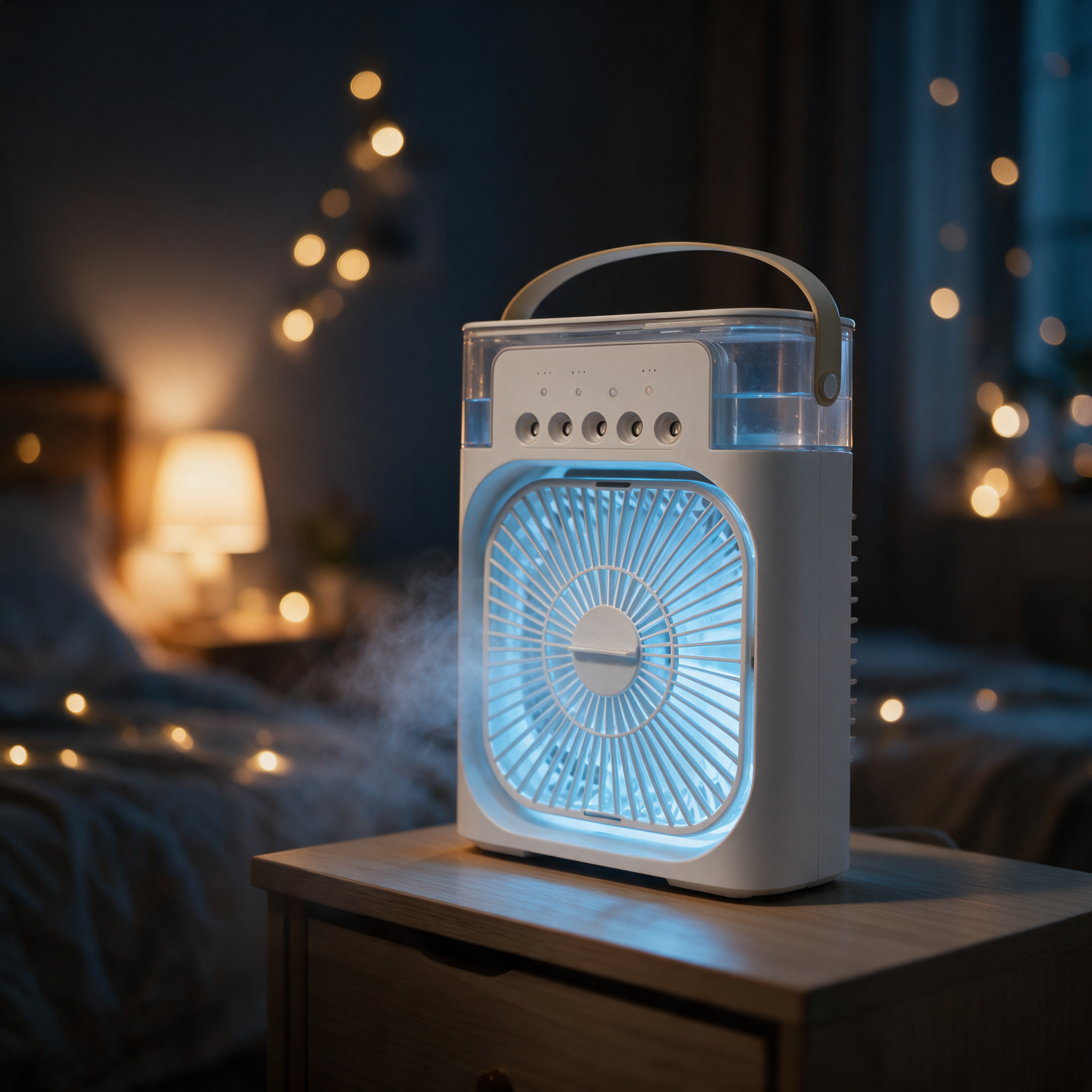 FROST blanc sur table de chevet, ambiance nuit LED